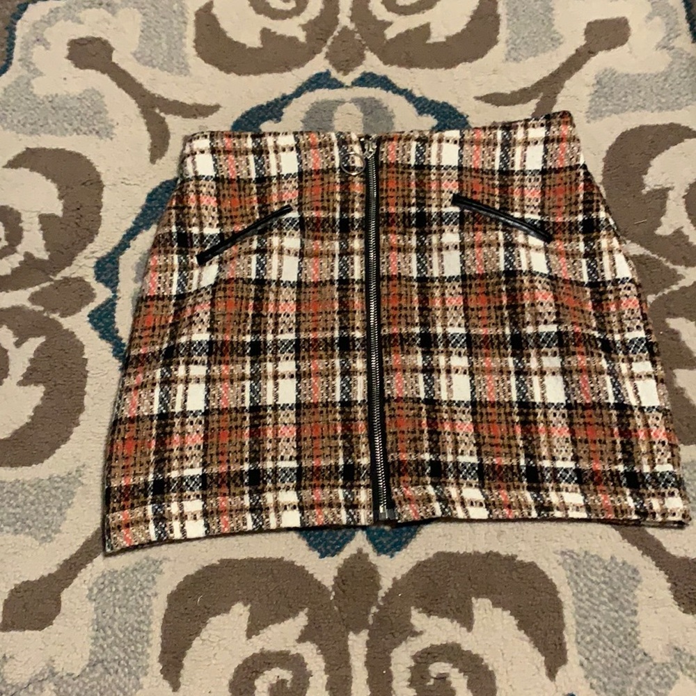 Neutral Plaid Zip-Up Miniskirt